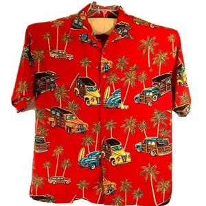 BOX OFFICE Red Surf Hawaiian Woody Wagon Shirt